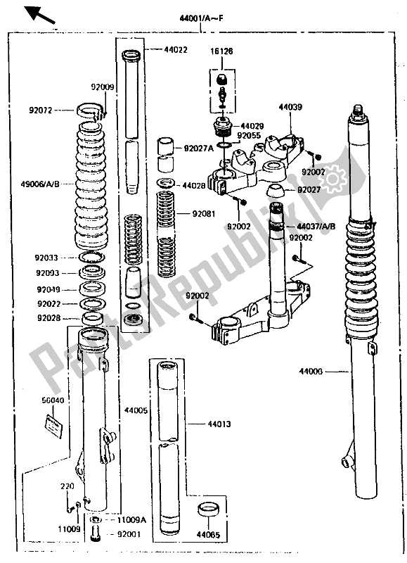 Todas las partes para Tenedor Frontal de Kawasaki KLR 600 1986