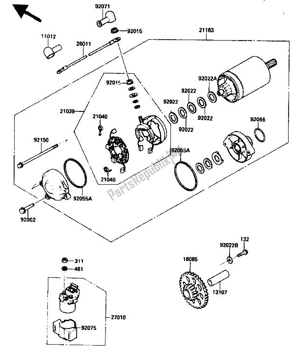 All parts for the Starter Motor of the Kawasaki ZX 10 1000 1988