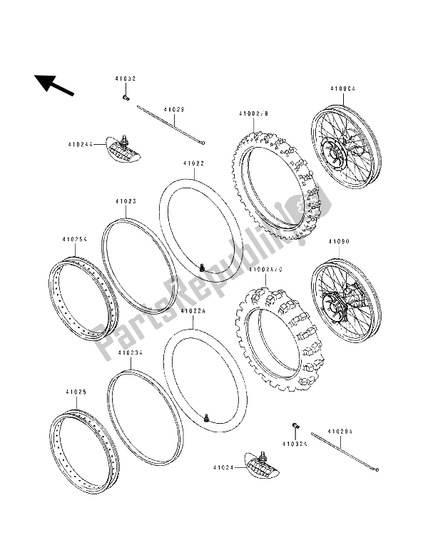 Tutte le parti per il Pneumatico del Kawasaki KX 250 1993