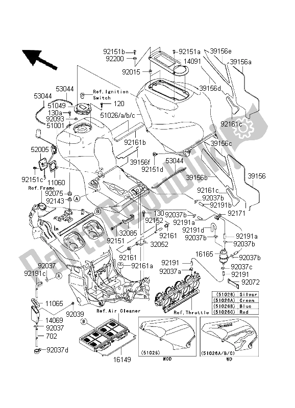 Toutes les pièces pour le Réservoir D'essence du Kawasaki Ninja ZX 12R 1200 2001