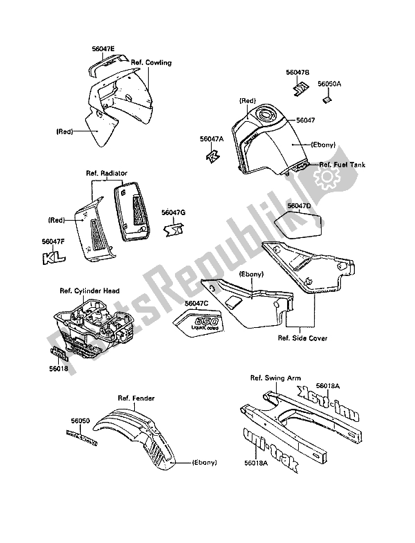 All parts for the Decals (ebony) of the Kawasaki KLR 650 1988