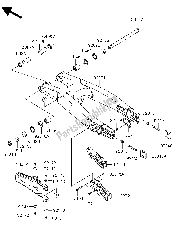 All parts for the Swingarm of the Kawasaki KX 250F 2011