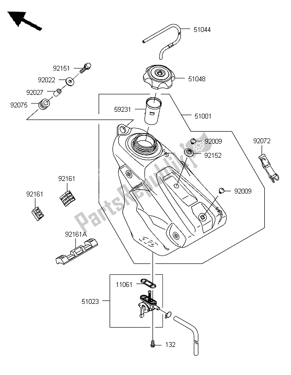 All parts for the Fuel Tank of the Kawasaki KX 250F 2006