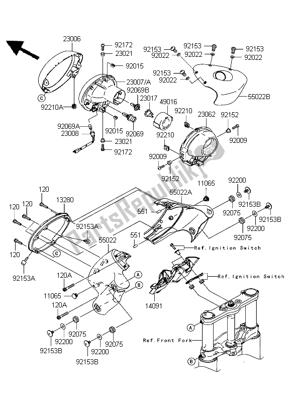 Wszystkie części do Reflektor Kawasaki VN 2000 2004