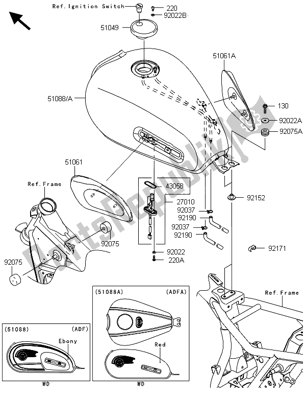 Tutte le parti per il Serbatoio Di Carburante del Kawasaki W 800 2013