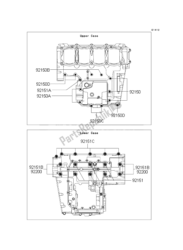 All parts for the Crankcase Bolt Pattern of the Kawasaki Z 1000 ABS 2008