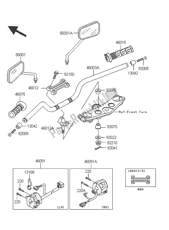 All parts for the Handlebar of the Kawasaki ZRX 1200R 2005
