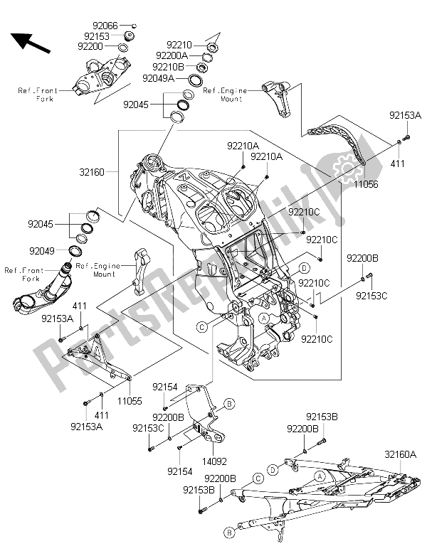 Alle onderdelen voor de Kader van de Kawasaki 1400 GTR ABS 2016