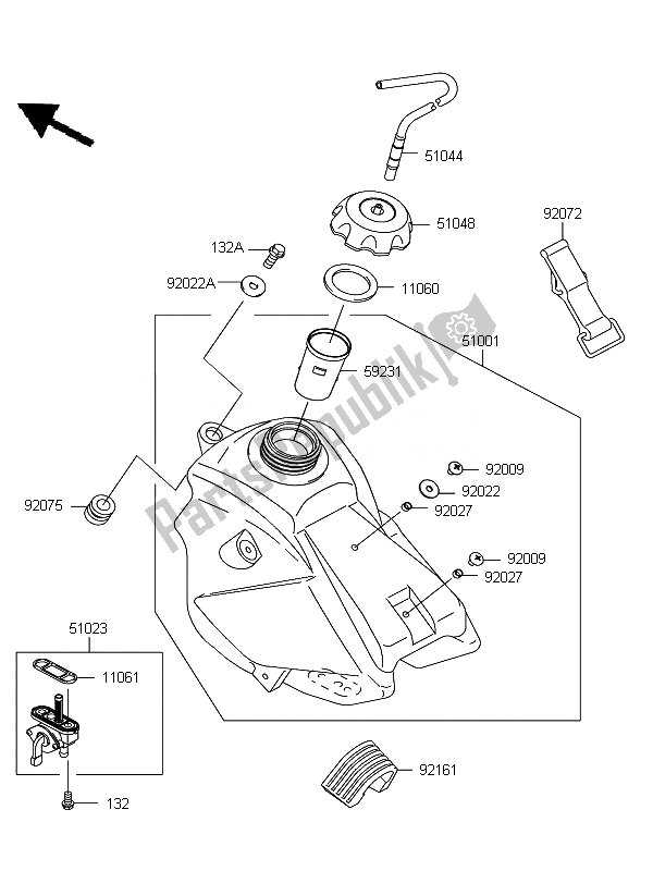 All parts for the Fuel Tank of the Kawasaki KX 65 2010