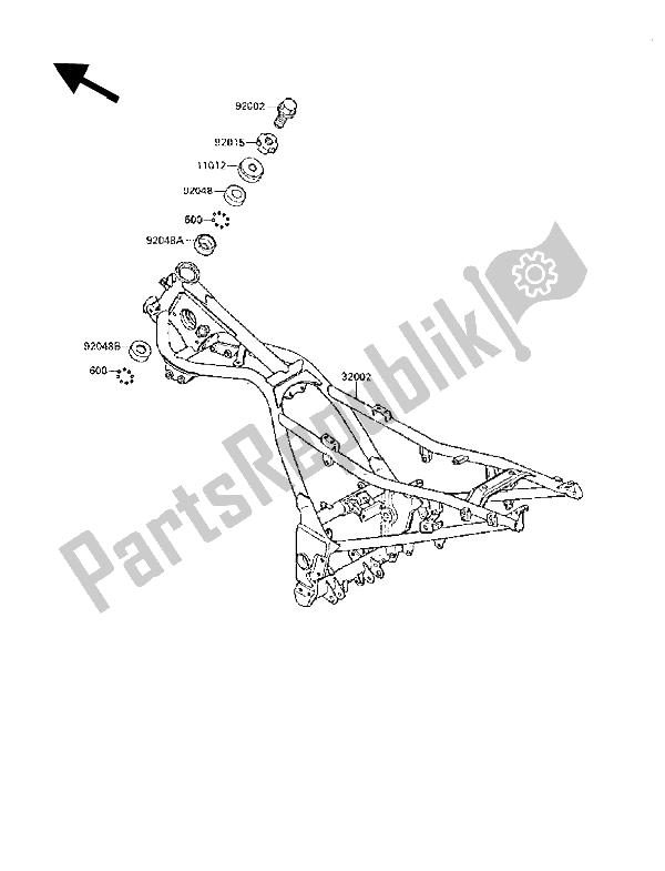 All parts for the Frame of the Kawasaki GPX 250R 1988