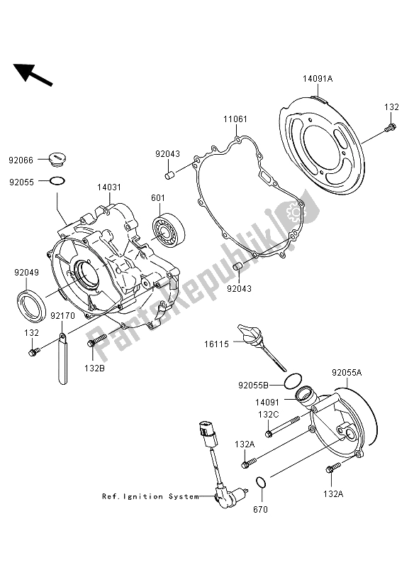 All parts for the Engine Cover of the Kawasaki KVF 360 2009