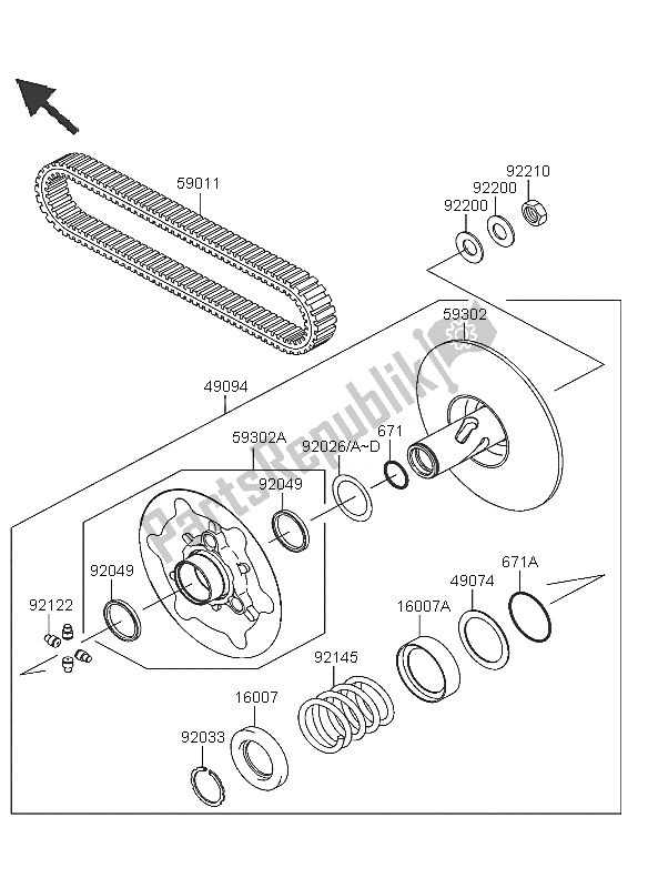 All parts for the Driven Converter of the Kawasaki KVF 360 2005