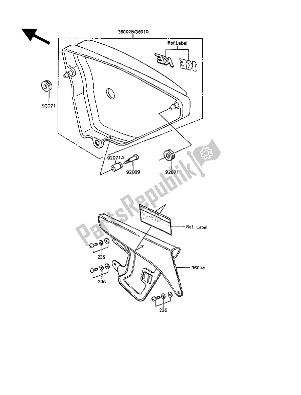 Tutte le parti per il Coperchio Laterale E Custodia A Catena del Kawasaki KE 100 1991