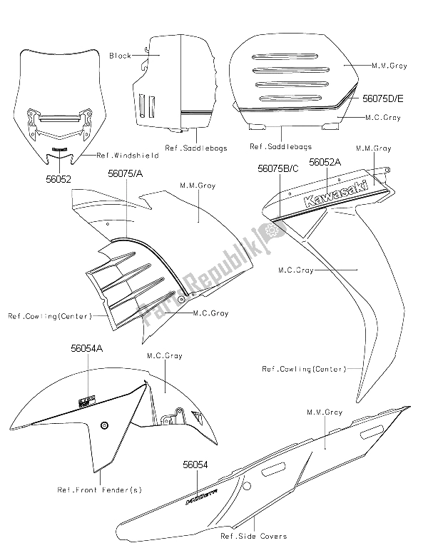 Alle onderdelen voor de Stickers (grijs) van de Kawasaki 1400 GTR ABS 2015