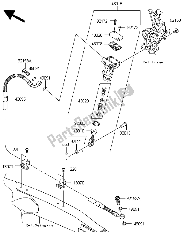 All parts for the Rear Master Cylinder of the Kawasaki KX 450F 2012