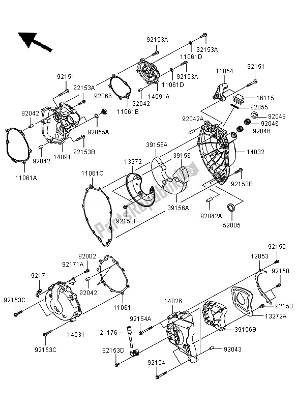 All parts for the Engine Covers of the Kawasaki Ninja ZX 6R 600 2010