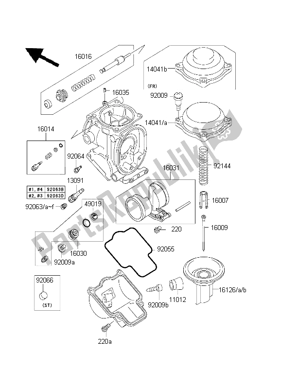 All parts for the Carburetor Parts of the Kawasaki Ninja ZX 7R 750 2001