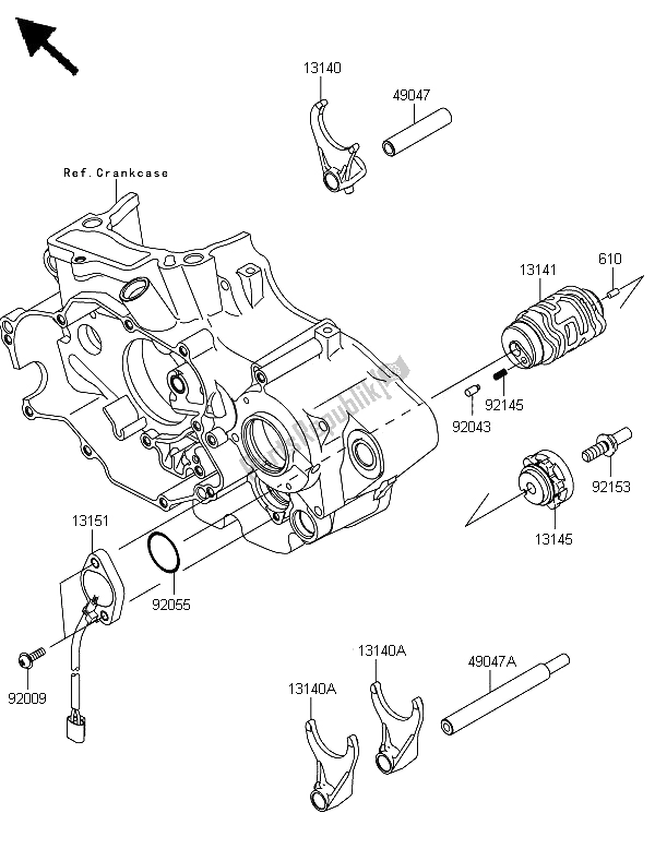 All parts for the Gear Change Drum & Shift Fork of the Kawasaki KLX 450 2013