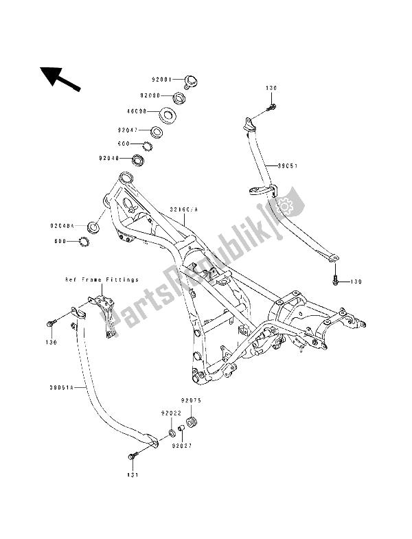 All parts for the Frame of the Kawasaki EL 250D 1993