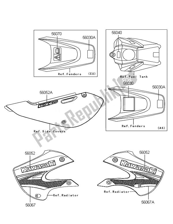 Alle onderdelen voor de Etiketten van de Kawasaki KX 65 2007