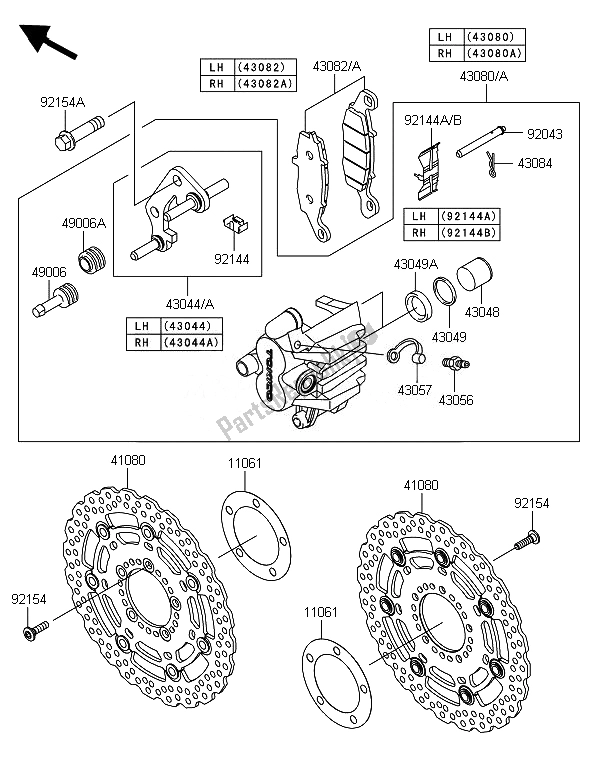 Toutes les pièces pour le Frein Avant du Kawasaki ER 6N 650 2014