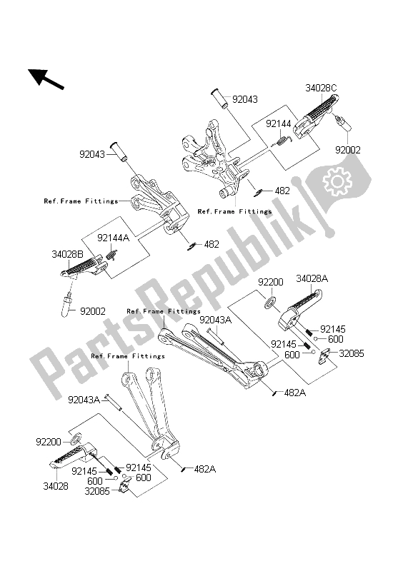 Alle onderdelen voor de Voetsteunen van de Kawasaki Ninja ZX 10 RR 1000 2004
