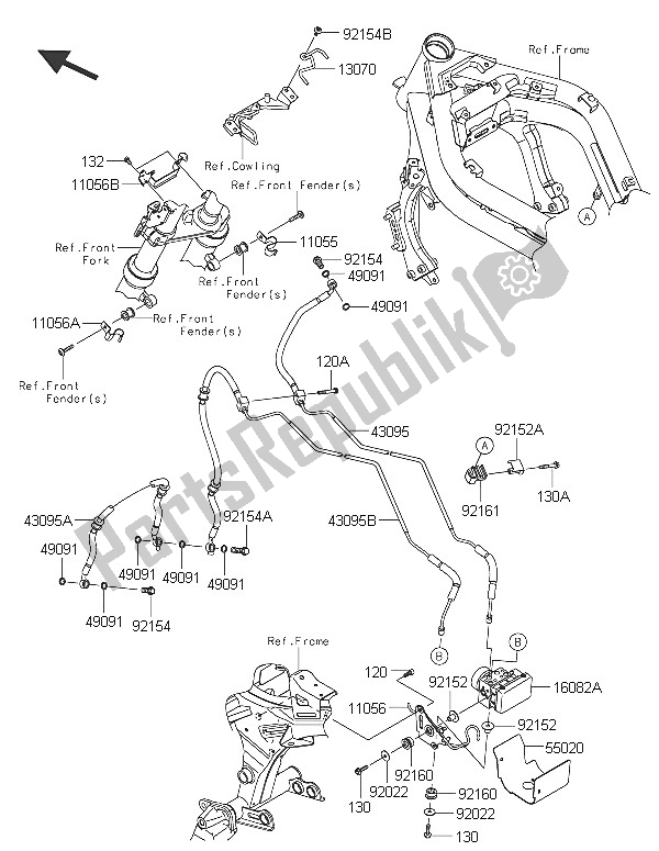 Alle onderdelen voor de Remleidingen van de Kawasaki ER 6N ABS 650 2016
