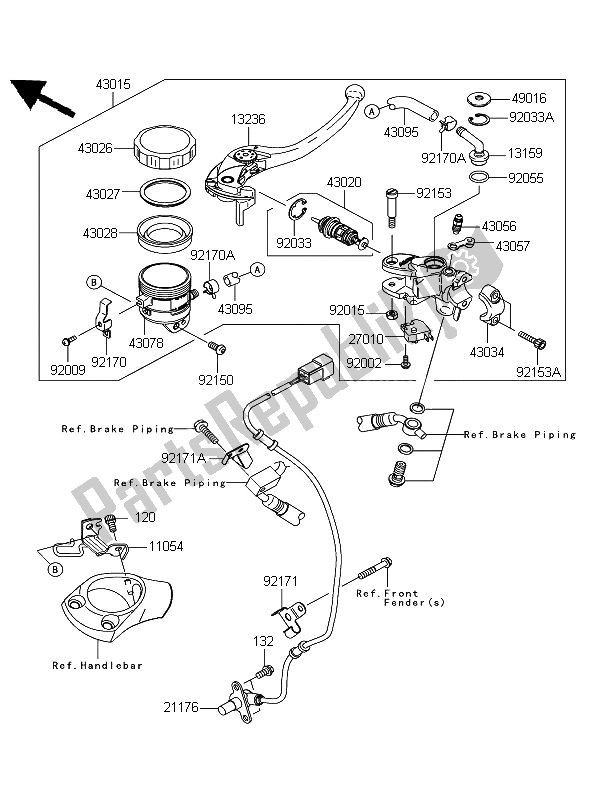 Alle onderdelen voor de Voorste Hoofdcilinder van de Kawasaki ZZR 1400 ABS 2006