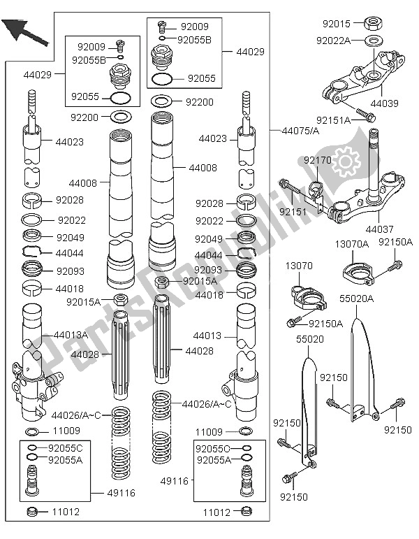 All parts for the Front Fork of the Kawasaki KX 85 SW LW 2005