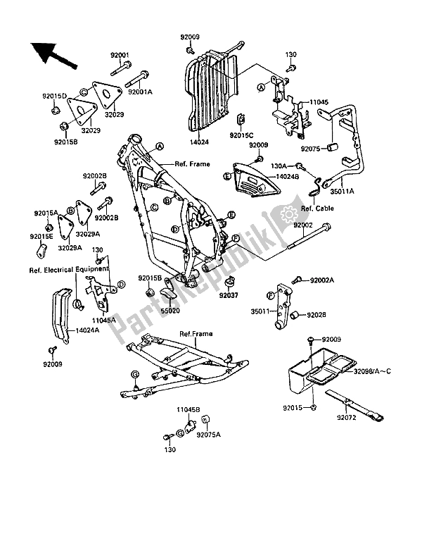 Alle onderdelen voor de Frame Hulpstukken van de Kawasaki KLR 650 1987