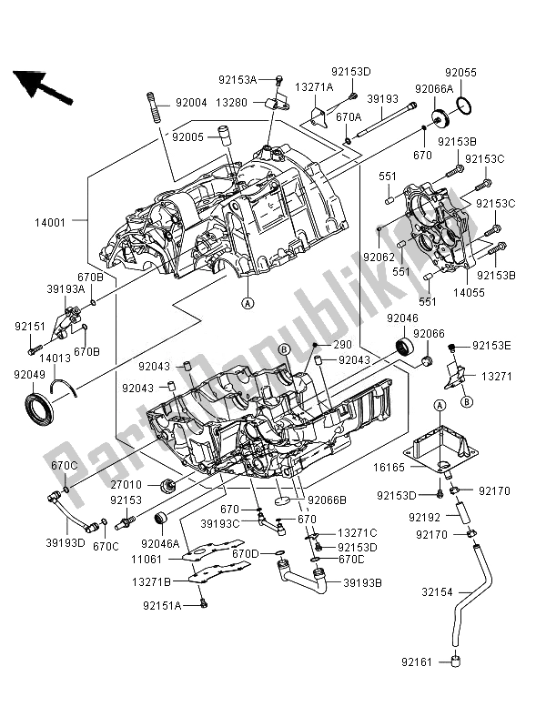 All parts for the Crankcase ( Er650ae057323) of the Kawasaki ER 6N ABS 650 2007