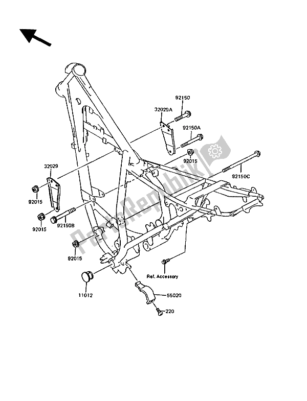 All parts for the Frame Fitting of the Kawasaki KMX 200 1991