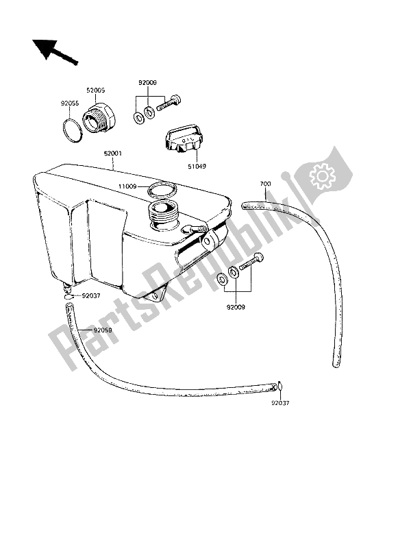 All parts for the Oil Tank of the Kawasaki KE 100 1987