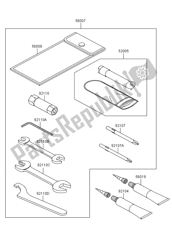 Alle onderdelen voor de Eigenaars Tools van de Kawasaki KVF 360 2008