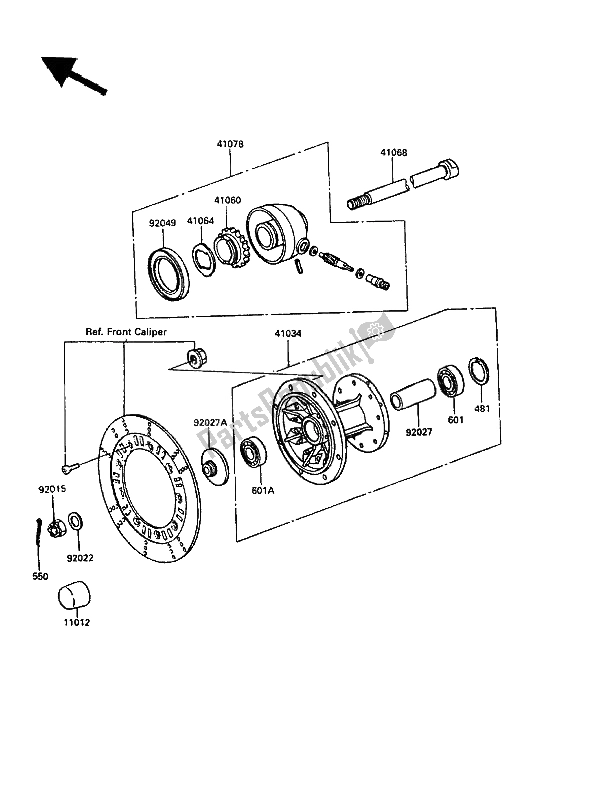 All parts for the Front Hub of the Kawasaki KLR 250 1988