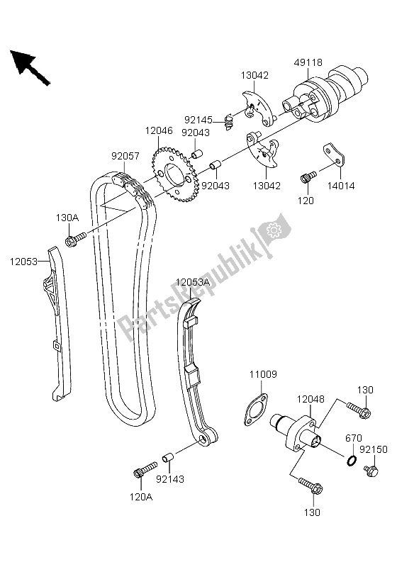 Tutte le parti per il Albero A Camme E Tenditore del Kawasaki KVF 360 2003