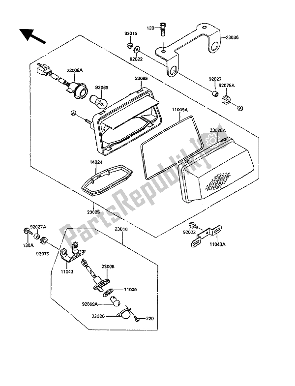 All parts for the Taillamp of the Kawasaki KR 1 250 1990