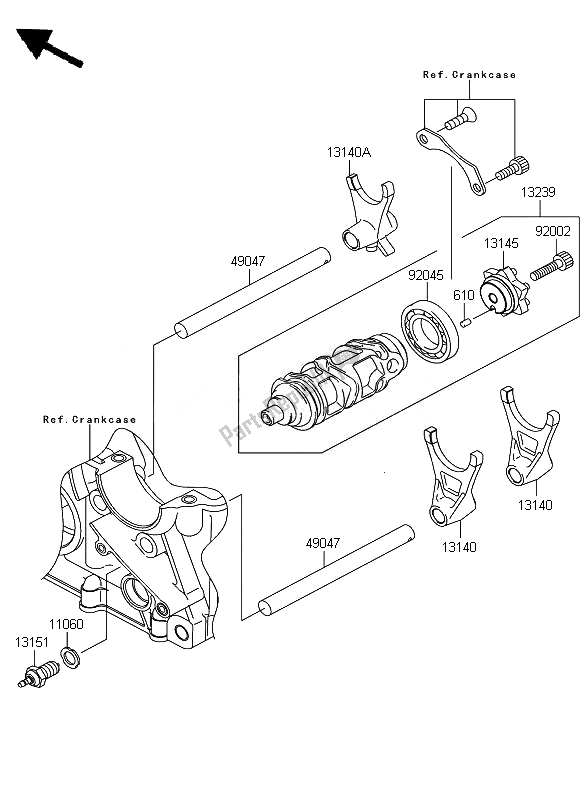 Toutes les pièces pour le Tambour De Changement De Vitesse Et Fourchette De Changement De Vitesse du Kawasaki Z 750 ABS 2007