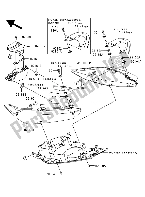 All parts for the Seat Cover of the Kawasaki ER 6N 650 2007