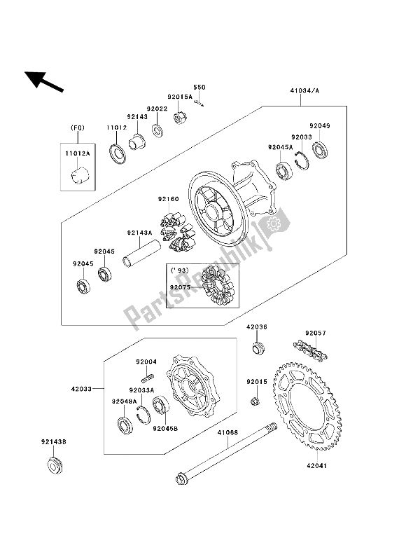 Tutte le parti per il Mozzo Posteriore del Kawasaki KLX 650 1994