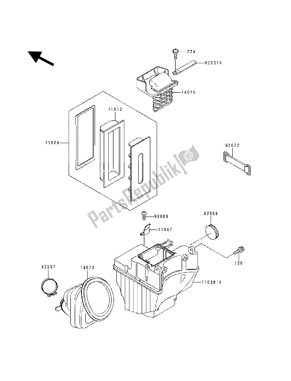 All parts for the Air Filter of the Kawasaki KDX 125 1991