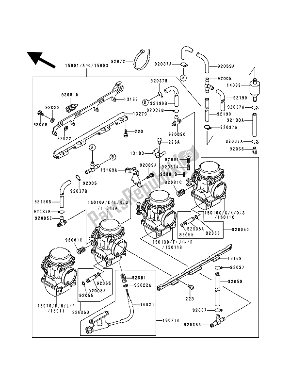 Alle onderdelen voor de Carburator van de Kawasaki Zephyr 1100 1994