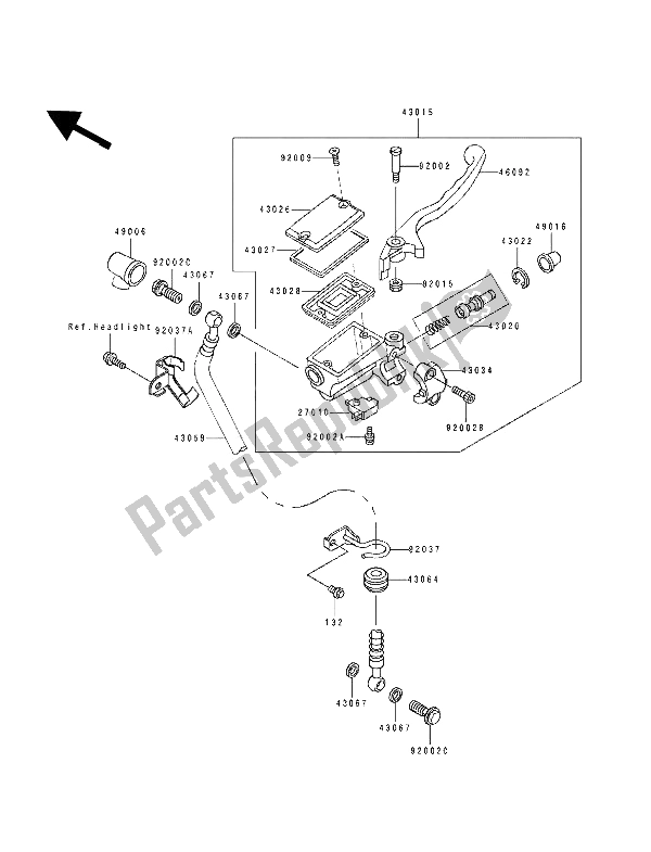Alle onderdelen voor de Voorhoofdcilinder (2) van de Kawasaki EL 250 1990