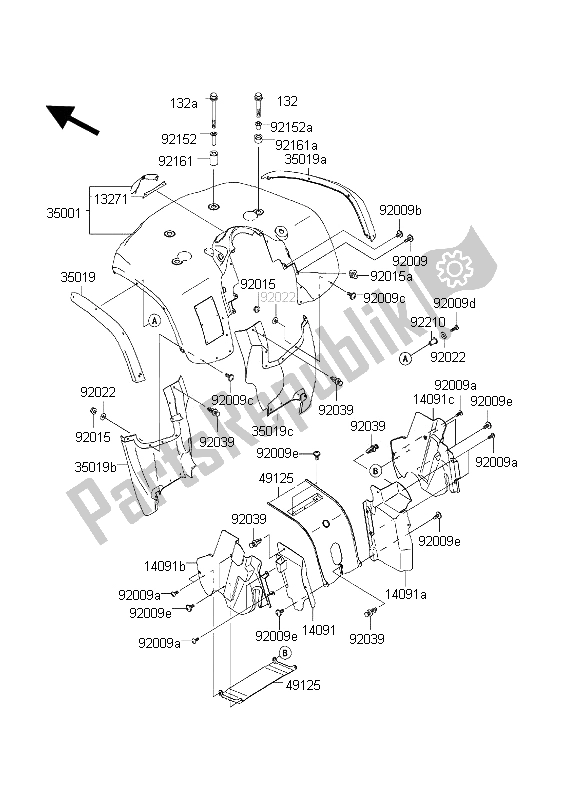 All parts for the Front Fender of the Kawasaki KVF 650 Prairie 2002