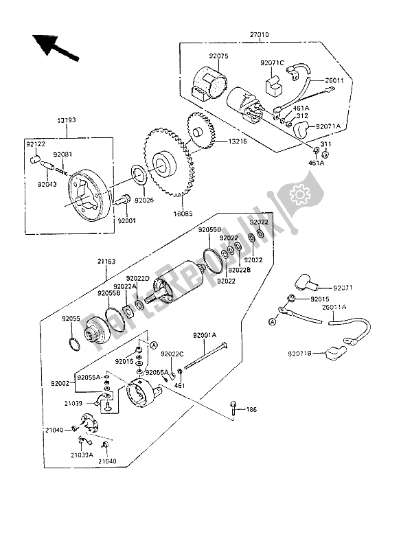 Tutte le parti per il Motorino Di Avviamento del Kawasaki GPZ 305 Belt Drive 1986