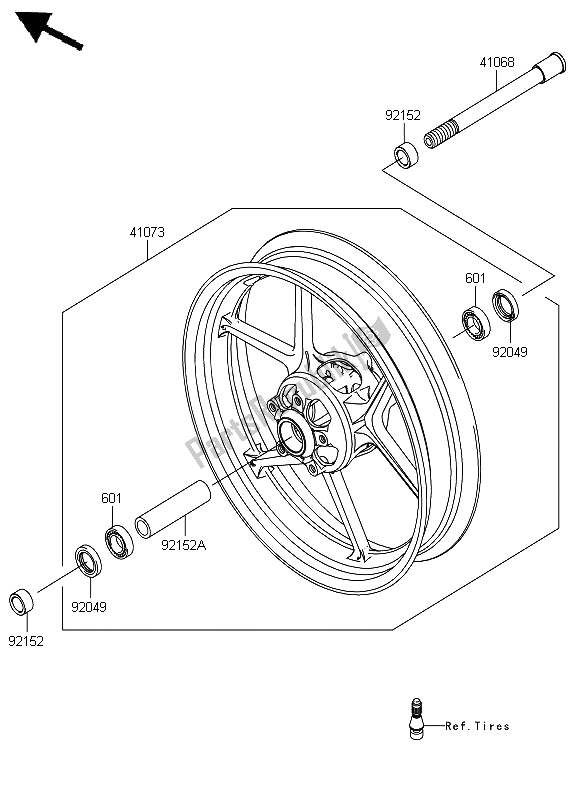 All parts for the Front Hub of the Kawasaki ER 6N 650 2012