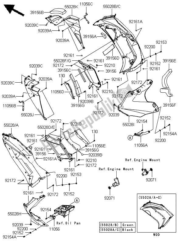 Toutes les pièces pour le Capot Abaisse du Kawasaki ER 6F 650 2012