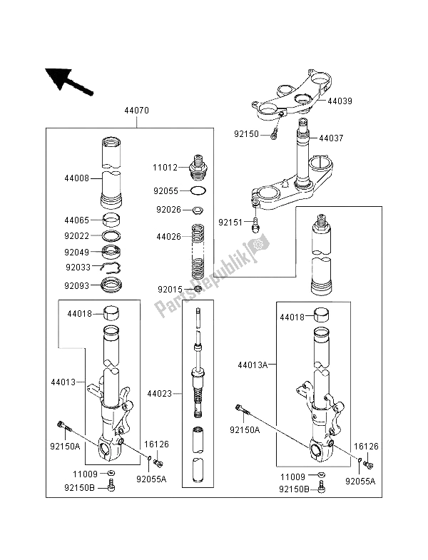 All parts for the Front Fork of the Kawasaki Ninja ZX 9R 900 1997