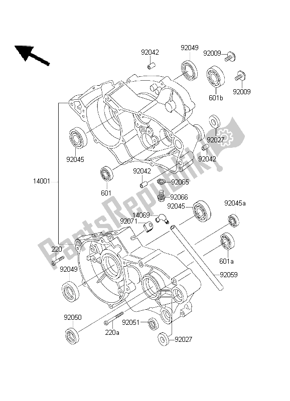 All parts for the Crankcase of the Kawasaki KX 60 2003