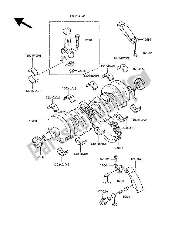 Alle onderdelen voor de Krukas van de Kawasaki GPZ 600R 1989